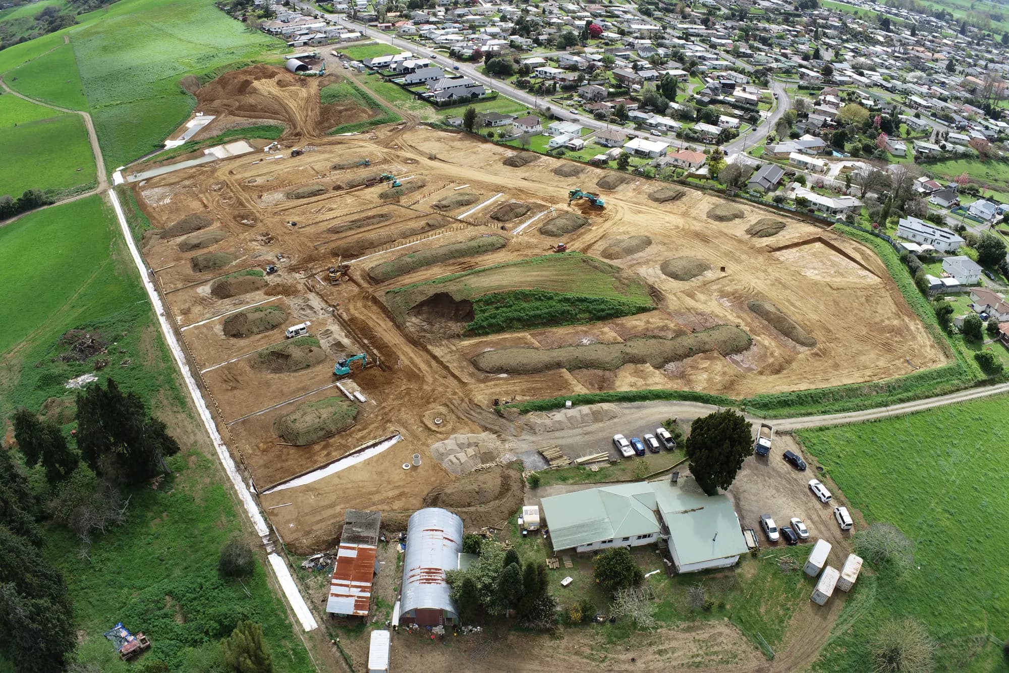 Aerial view of the Parkview site during bulk earthworks, with the road alignment and lot boundaries formed in the soil